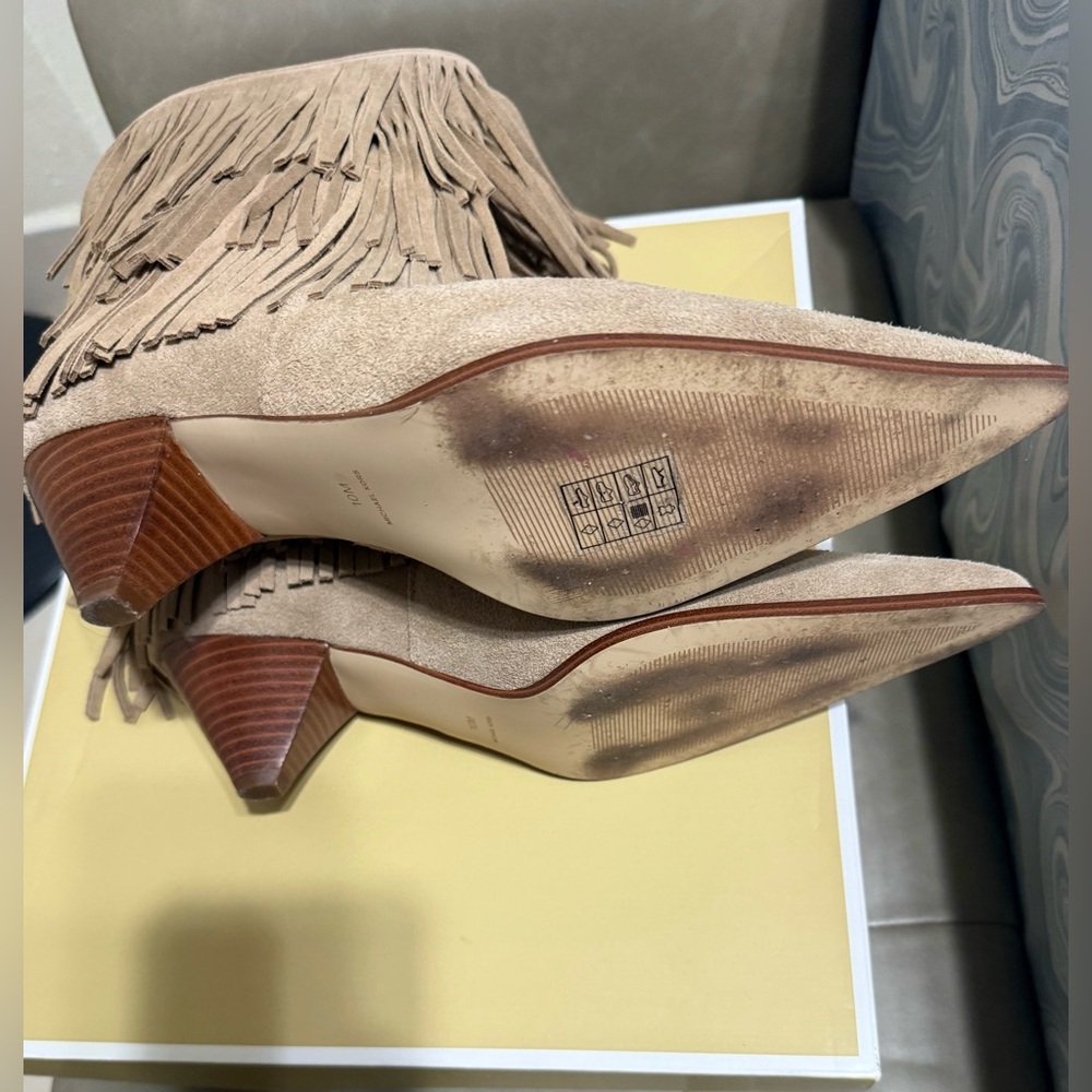 Michael Kors Tan Fringe Heeled Boots